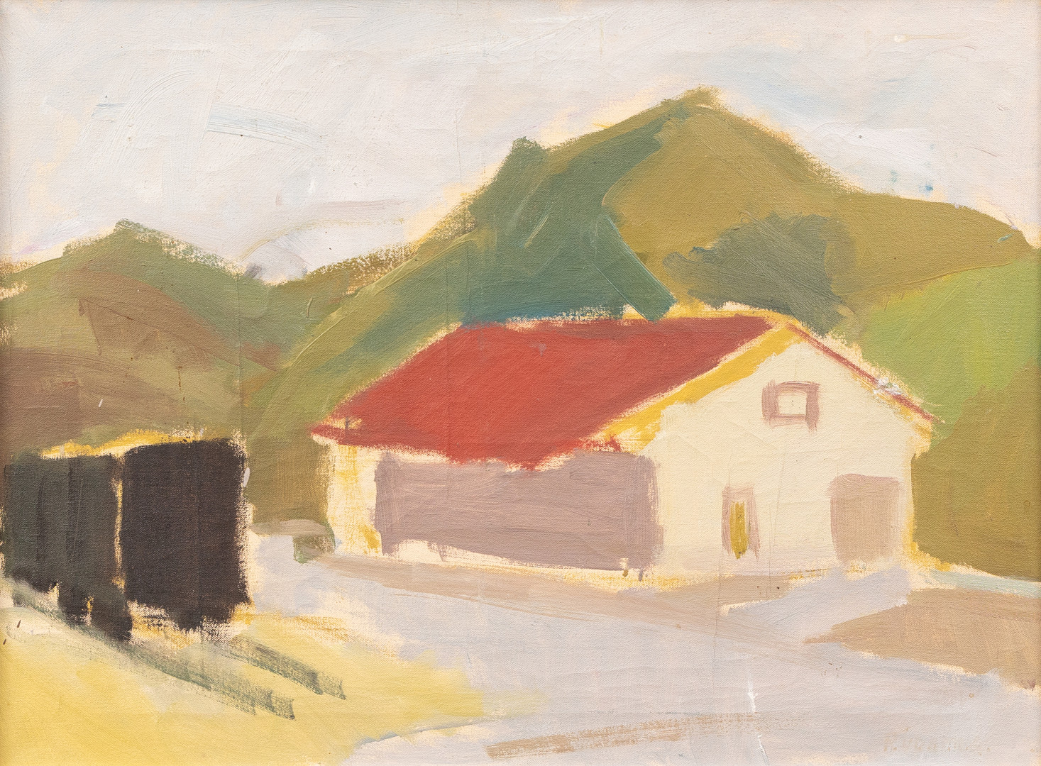 GUSTAV RUDBERG. Hus i landskap, olja på duk, signerad.