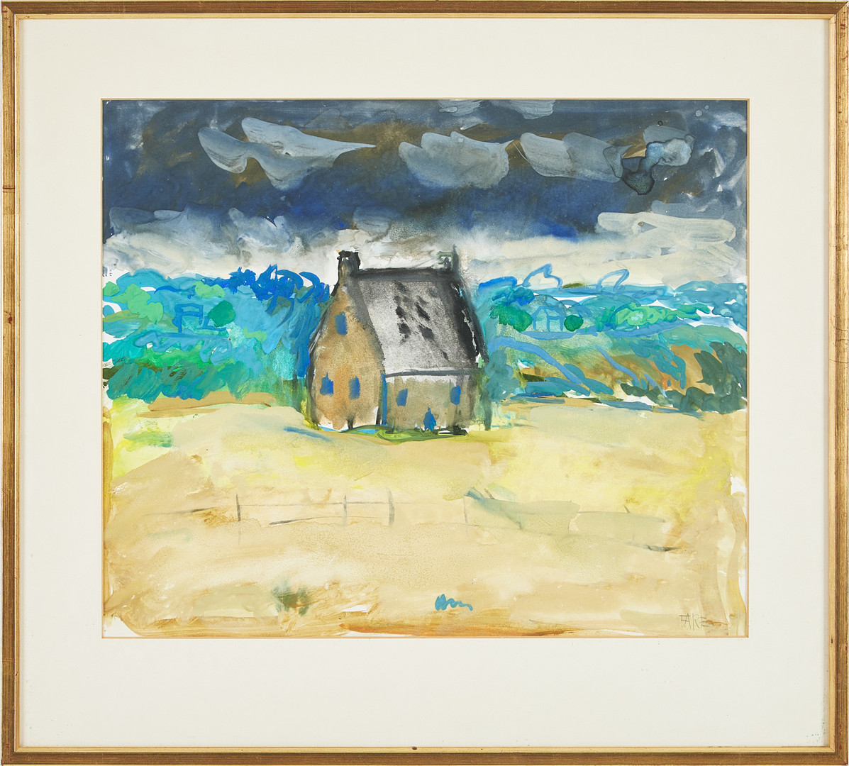LEOPOLD FARE. "Gråvädersdag i Bretagne", gouache på papper, 1977, signerad.