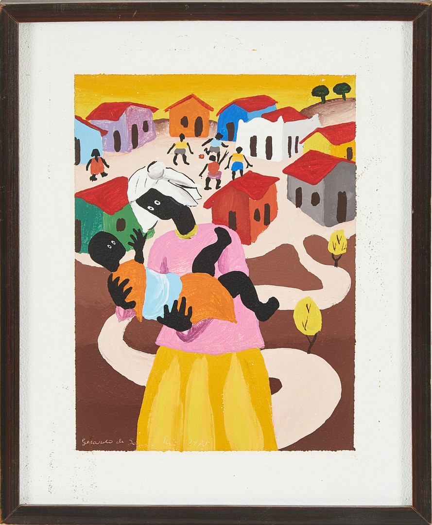 GERARDO DE SOUZA (BRASILIEN). (4) "Animais", "Paisagem", "Paisagem", "A mae", akryl på pannå, signerade och daterade 75.