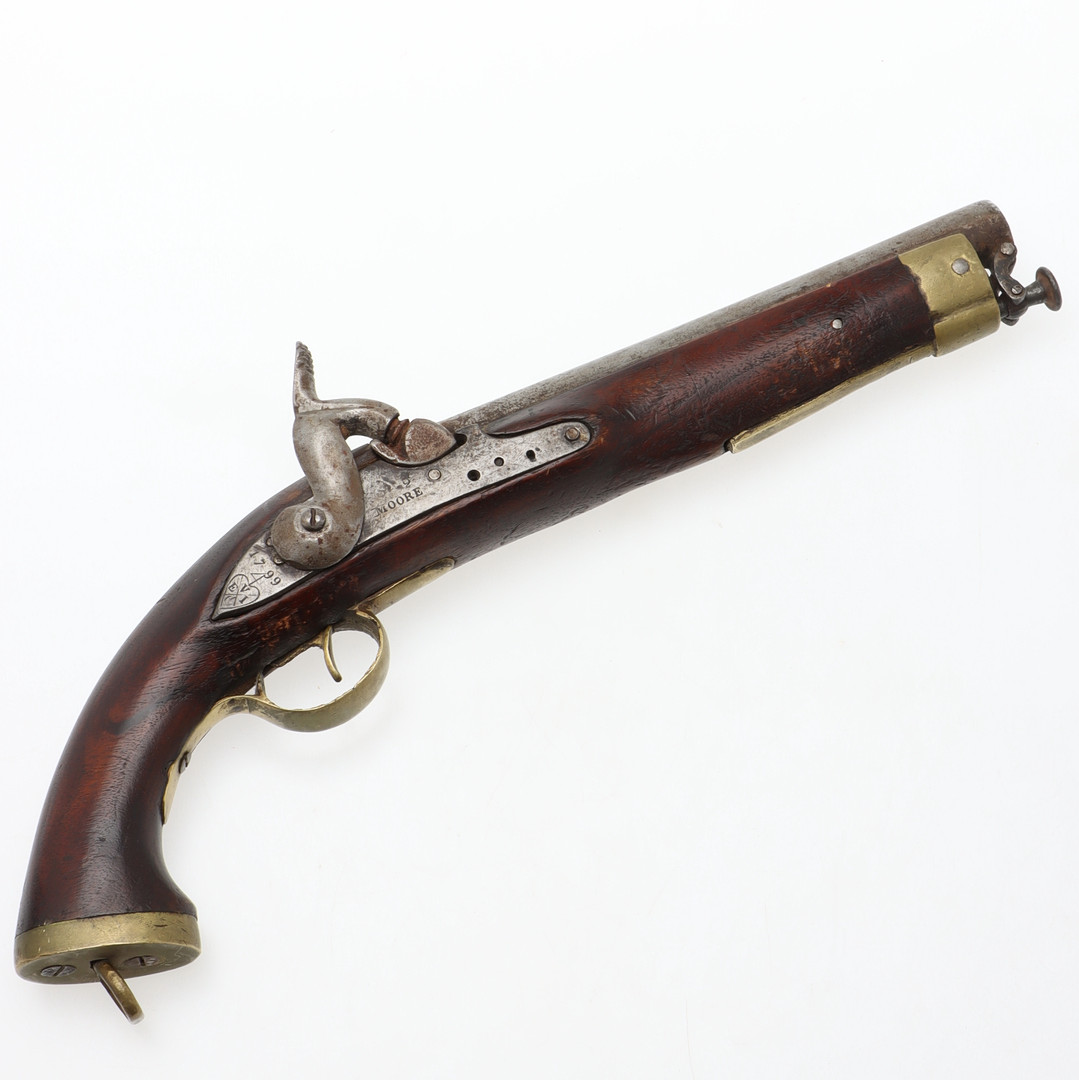 SLAGLÅSPISTOL, Moore, omgjord från flintlås, VEIC (United East India Company, 1700/1800-tal.
