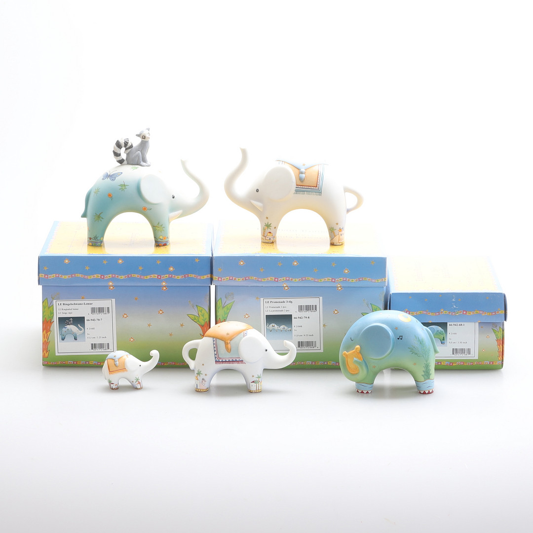 FIGURINER, porslin, elefanter, 5 stycken, Linda Edwards, Goebel.