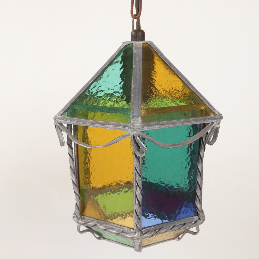 TAKLAMPA, glas/smide, 1900-tal.