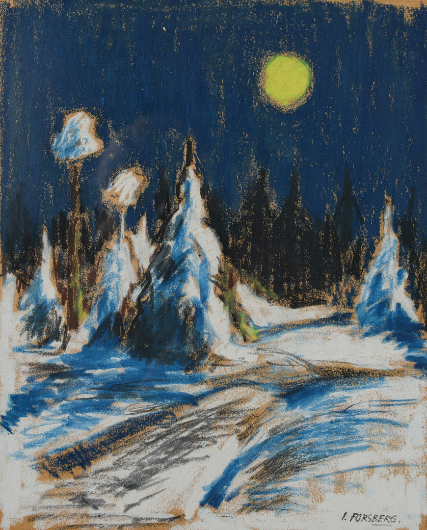 OIDENTIFIERAD KONSTNÄR. Vinterlandskap, pastell, signerad I. Forsberg.