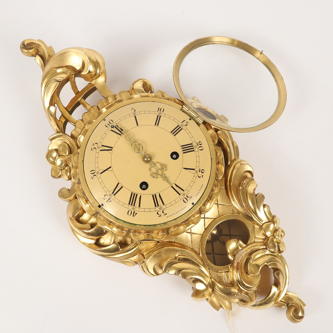 VÄGGPENDYL, förgylld, rokokostil, Westerstrand, Töreboda.