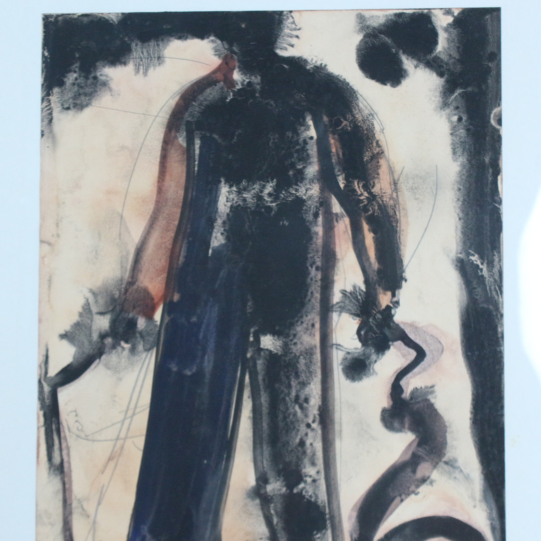 JÖRG HEROLD (1965). (bk), Tempera/Papier, '' Starker Mann mit Peitsche '' signiert, datiert( 1994).