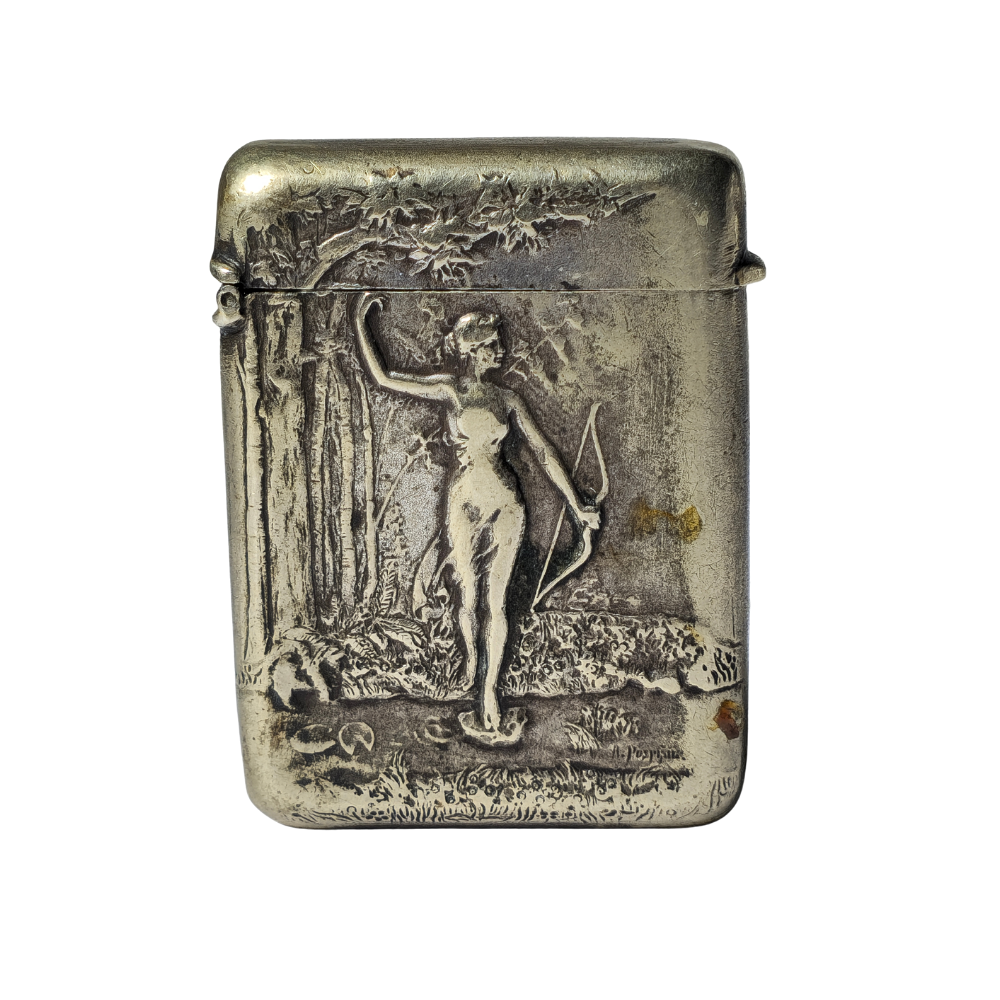 Cerillero en plata representado a Diana cazadora. Principios siglo XX.