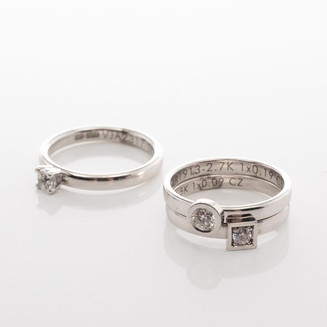 RINGAR. 3 st, Sterlingsilver, Diamanter.
