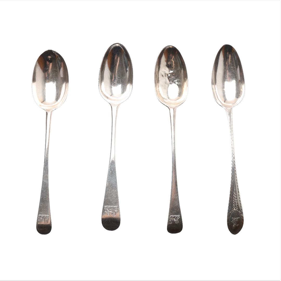 4 GEORGE III IRISH PROVINCIAL SILVER DESSERT SPOONS.
