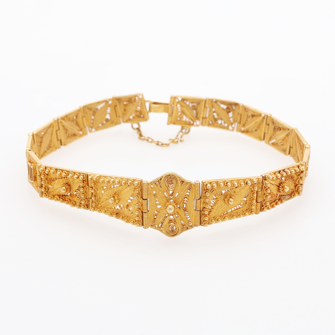 ARMBAND, 14K GULD, FILIGRANARBETE, 20 GRAM.