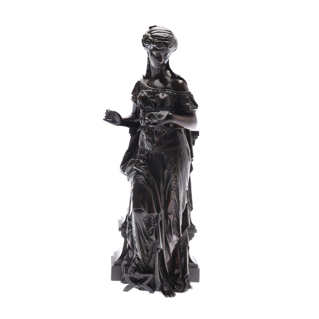 AFTER EUTROPE BOURET (1833-1906), BRONZE FIGURE OF A CLASSICAL MAIDEN.