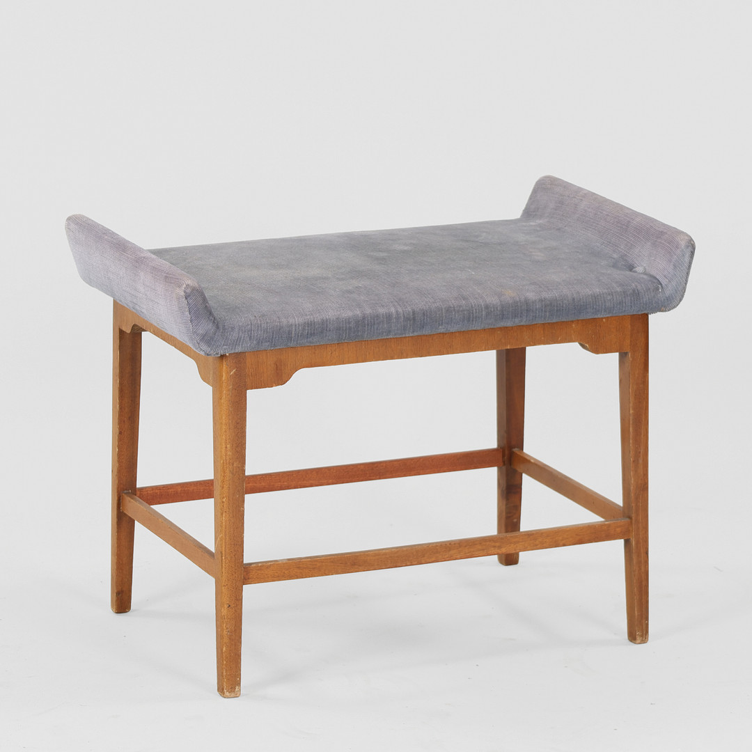 STOOL in mahogany with button-tufted blue upholstery, Danish furniture manufacturer, 1940s/50s.