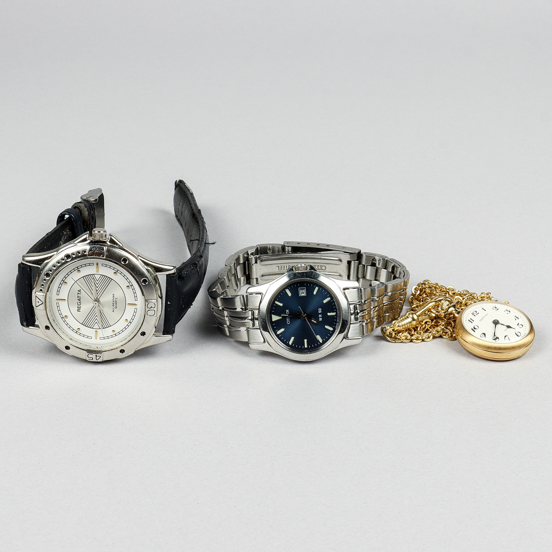ARMBANDSUR 2 stycken samt litet fickur, stål, quartz.