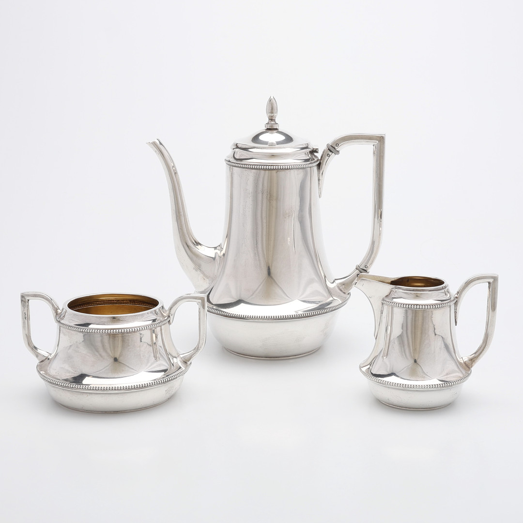 KAFFESERVIS, 3 DELAR, SILVER, SJÖGREN O B, 1922, STOCKHOLM, TOTALVIKT 888 GRAM.