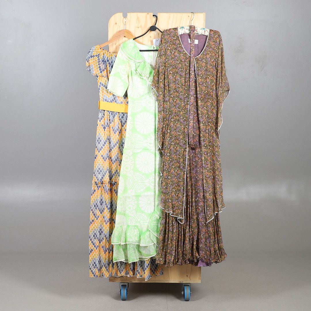 THREE 1970S BOUTIQUE LONG DRESSES INC. LES LANSDOWN LABEL.