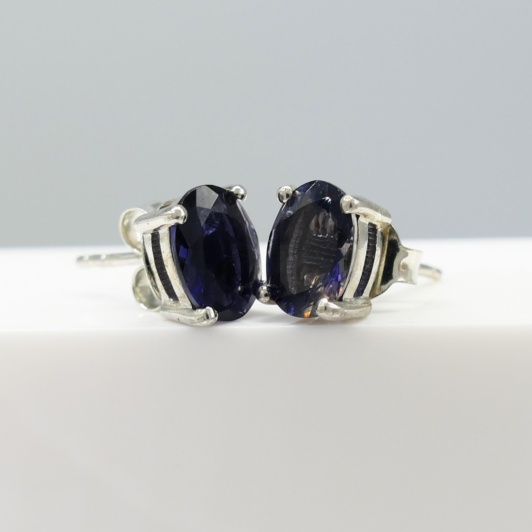 IOLITE GEMSTONE STUDS.