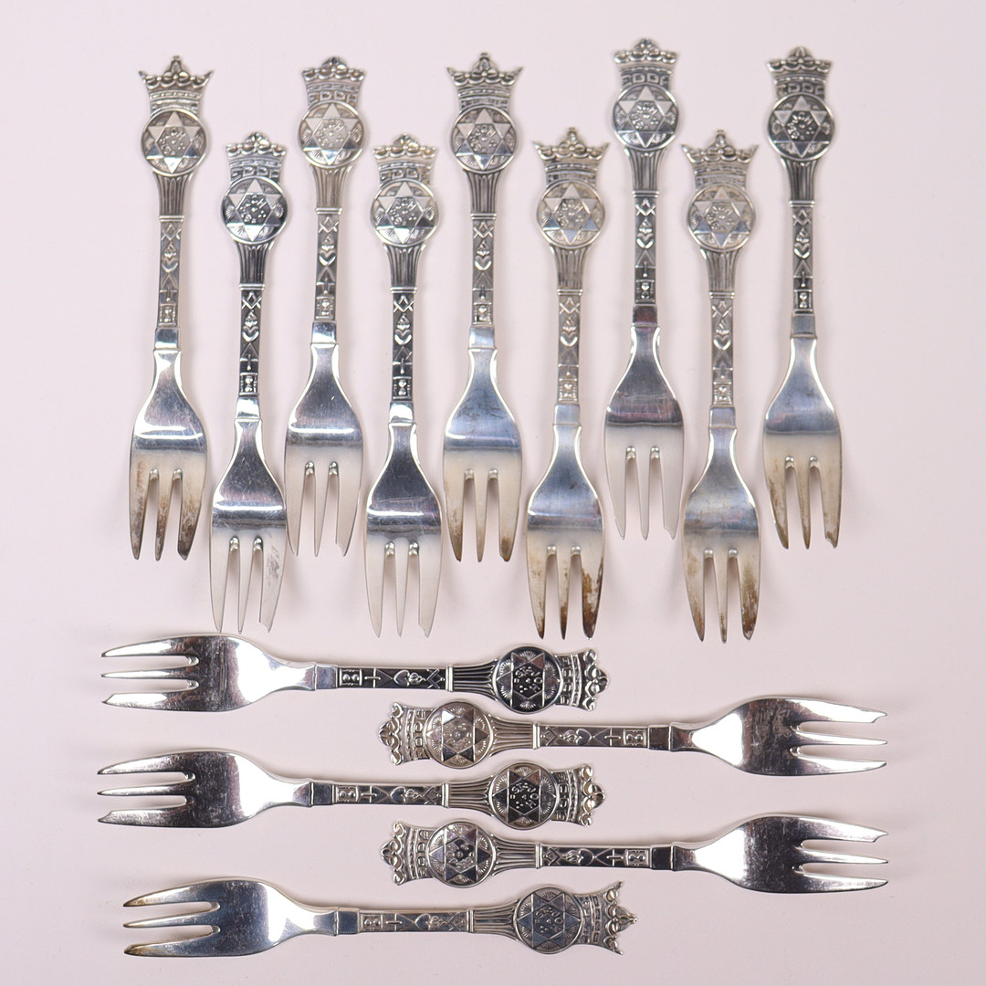 DESSERTGAFFLAR, Frimurarlogen Edda, Reykjavik, Island, sterling silver, tillverkade av Guðlaugur A. Magnússon, GAM, 14 st.