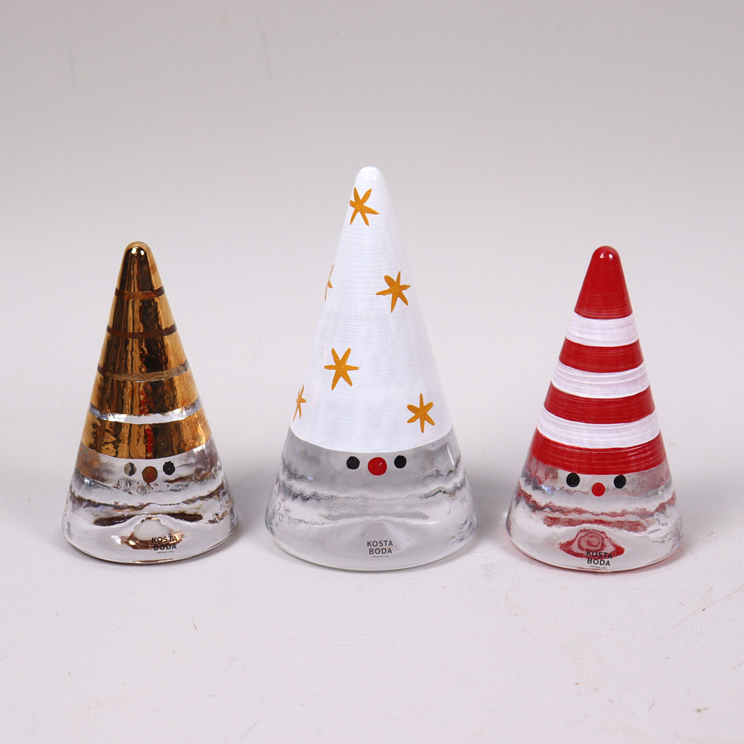 ANNA EHRNER. "Noel", tomtar i glas, Kosta Boda, 3 st.
