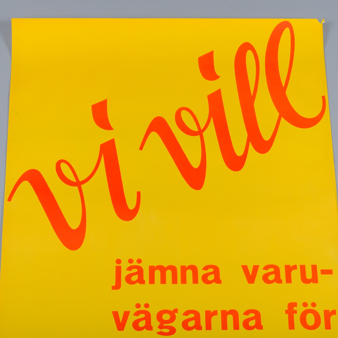 REKLAMAFFISCH, "Vi vill jämna varuvägarna...", 100x69, Konsum", Ivar Hæggströms Lito, Stockholm, 1900-talets mitt.