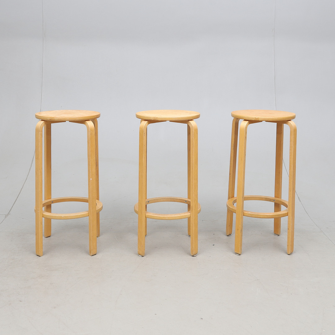 BARSTOLAR, 3 st, laminerad björk, "Frosta", IKEA, 1990-tal.