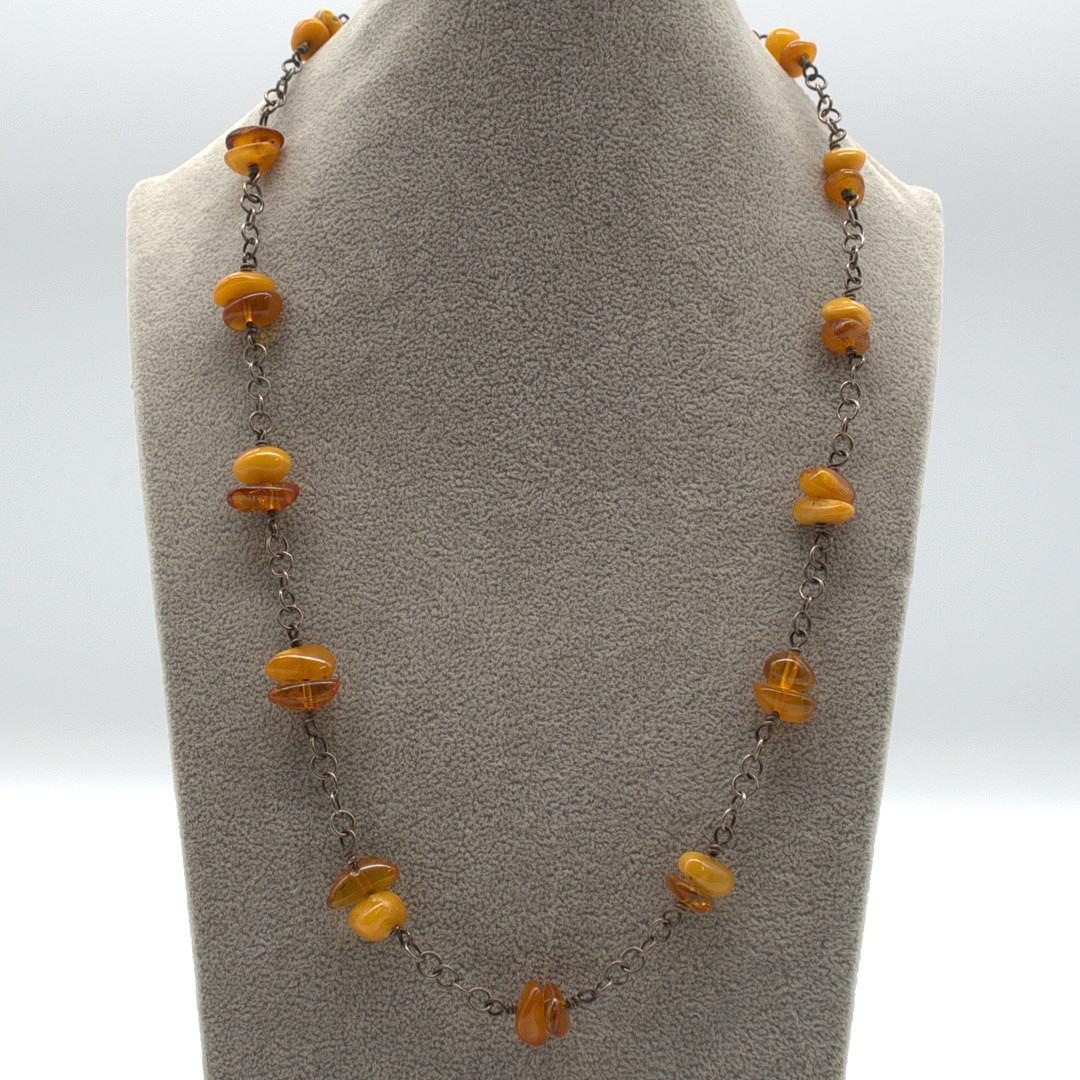 ANTIKES ART DÉCO COLLIER, BUTTERSCOTCH BERNSTEIN, 835 SILBER.