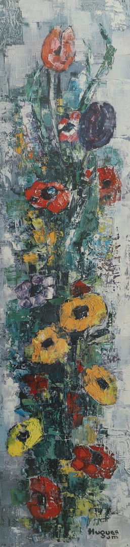 JEANNE-MICHÈLE HUGUES. EFTER. Tryck, blommor, signerad i tryck.