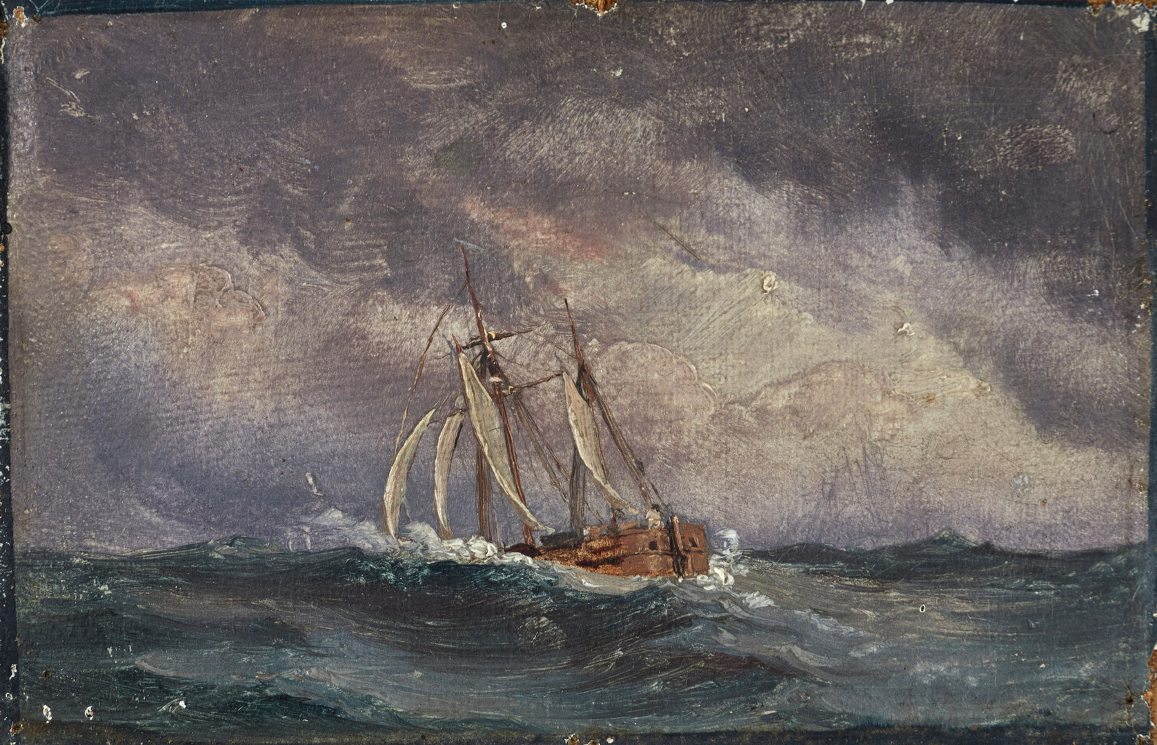 CARL FREDERIK SØRENSEN (DANMARK, 1818-1879). tillskriven, Marinmålning, miniatyr, påskrift på bakstycke med datering 1847, olja på duk.