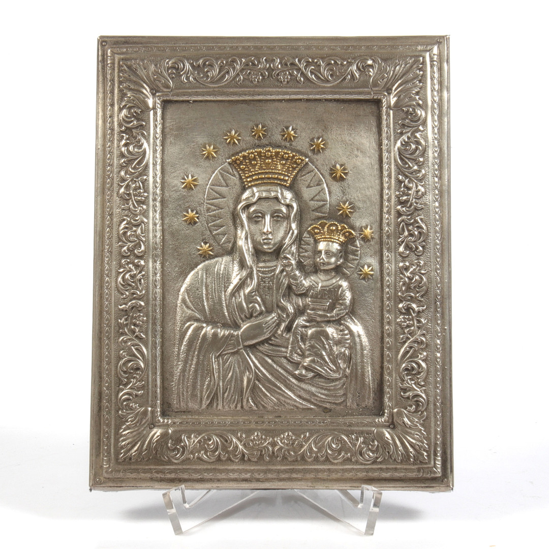 IKON, Maria och jesusbarnet, sterling silver, trä.