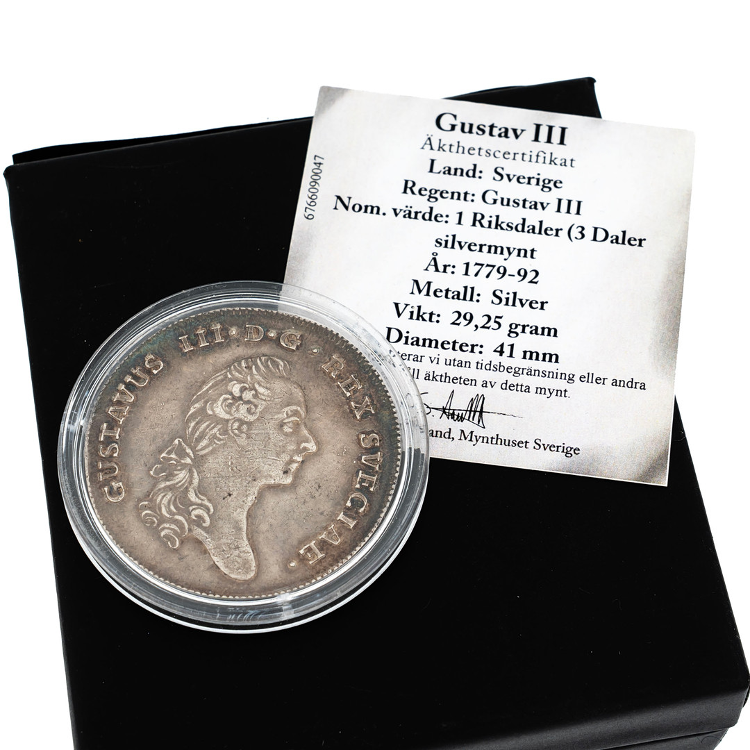 SILVERMYNT. Gustav III, 1 riksdaler 1781.