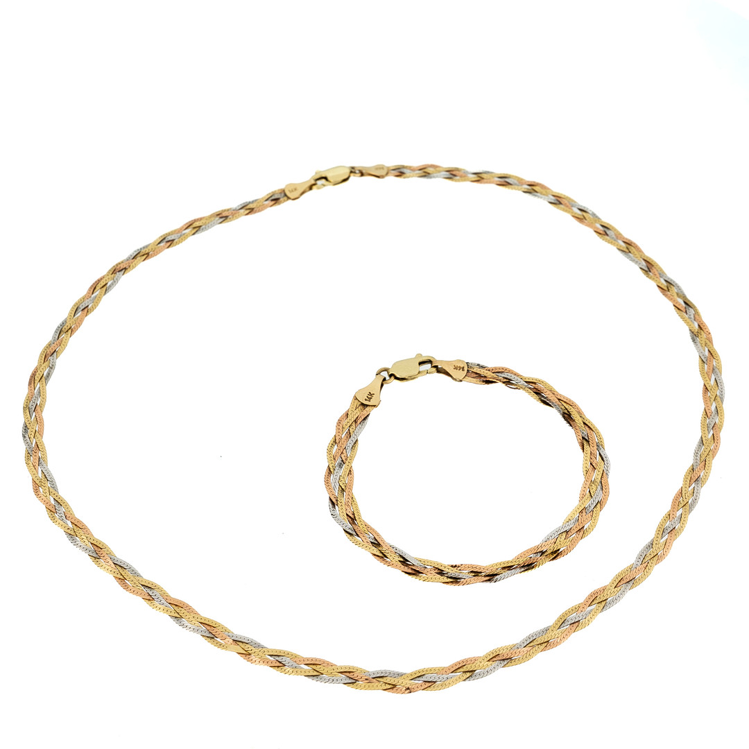 COLLIER & ARMBAND trefärgat guld, 14k, Gold masters Italien, 14,59g.