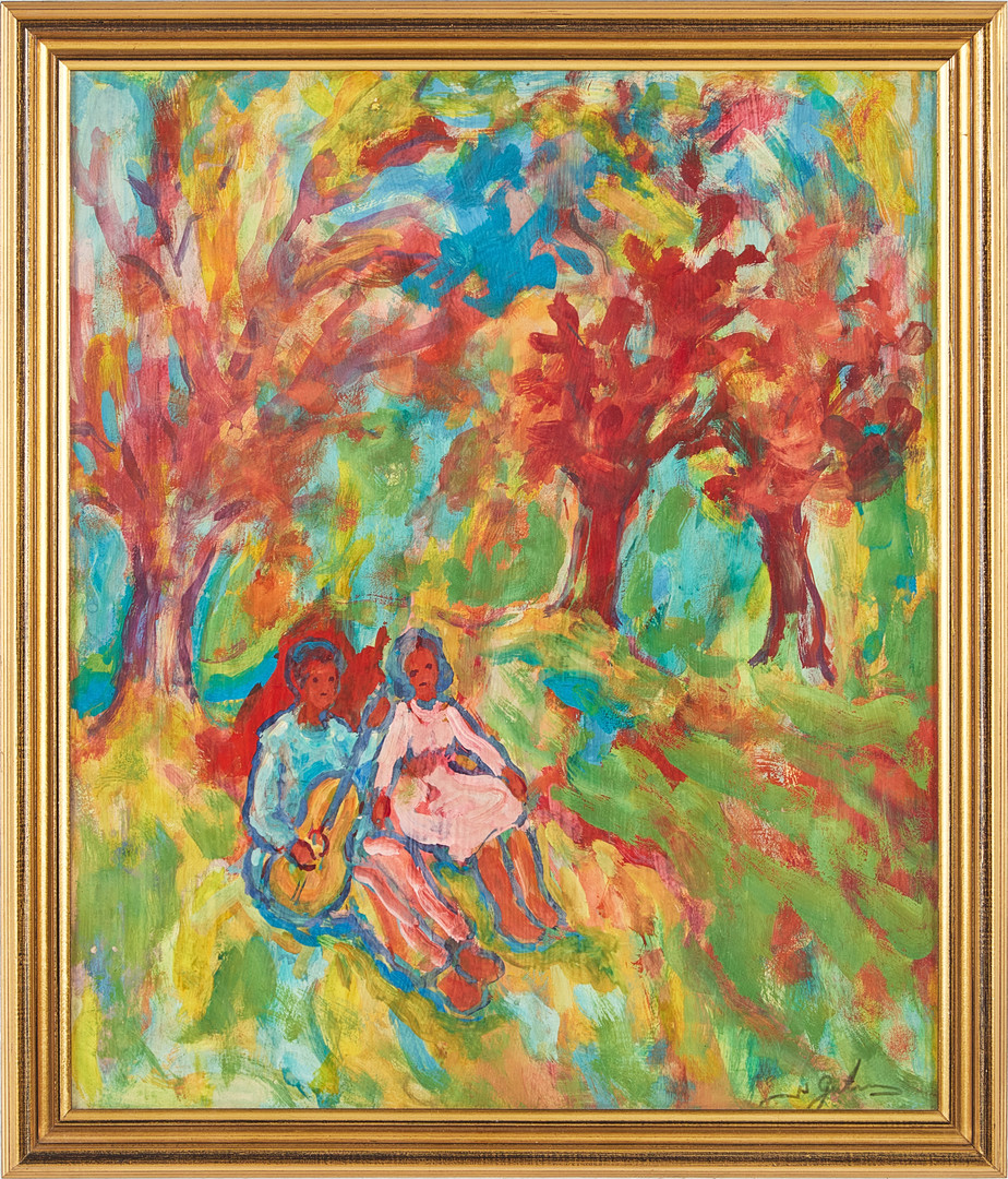 NATHAN GUTMAN (1914-1990). motiv av par i park, olja på pannå, signerad.