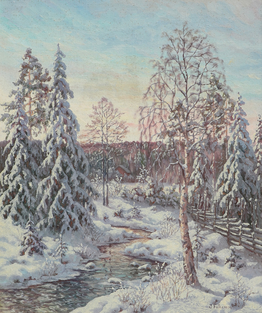 JAN-OLOF FOLKESSON. Olja på duk, vinterlandskap, signerad.