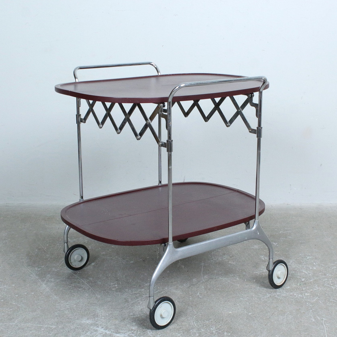 ANTONIO CITTERIO & OLIVER LÖW. für Kartell, Servierwagen zusammenfaltbar, Modell "Gastone", Kunststoff, Metall, Italien.