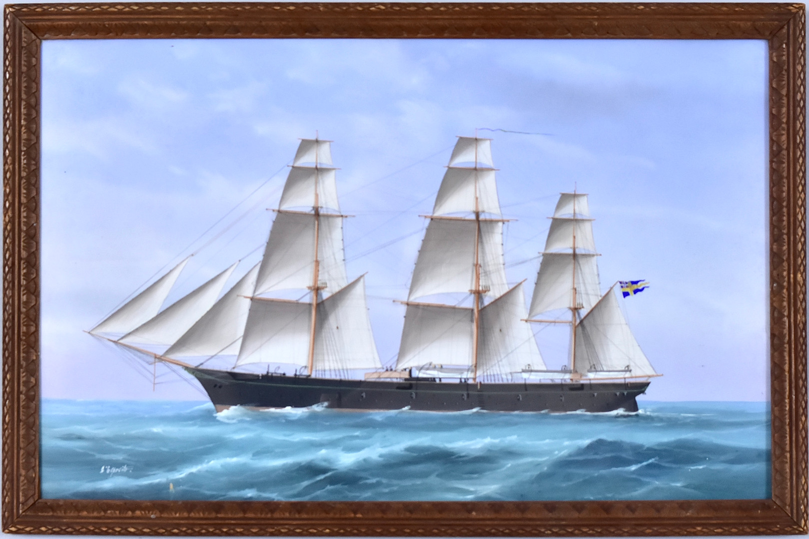 OIDENTIFIERAD KONSTNÄR. gouache, sekelskiftet 1900, fartygsporsträtt.