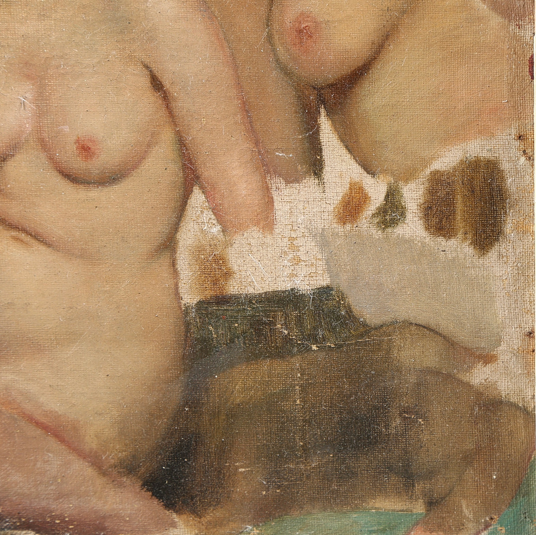 IVAN THIELE (1877-1948). TILSKREVET. Nøgenstudie, olie på lærred opsat på plade.