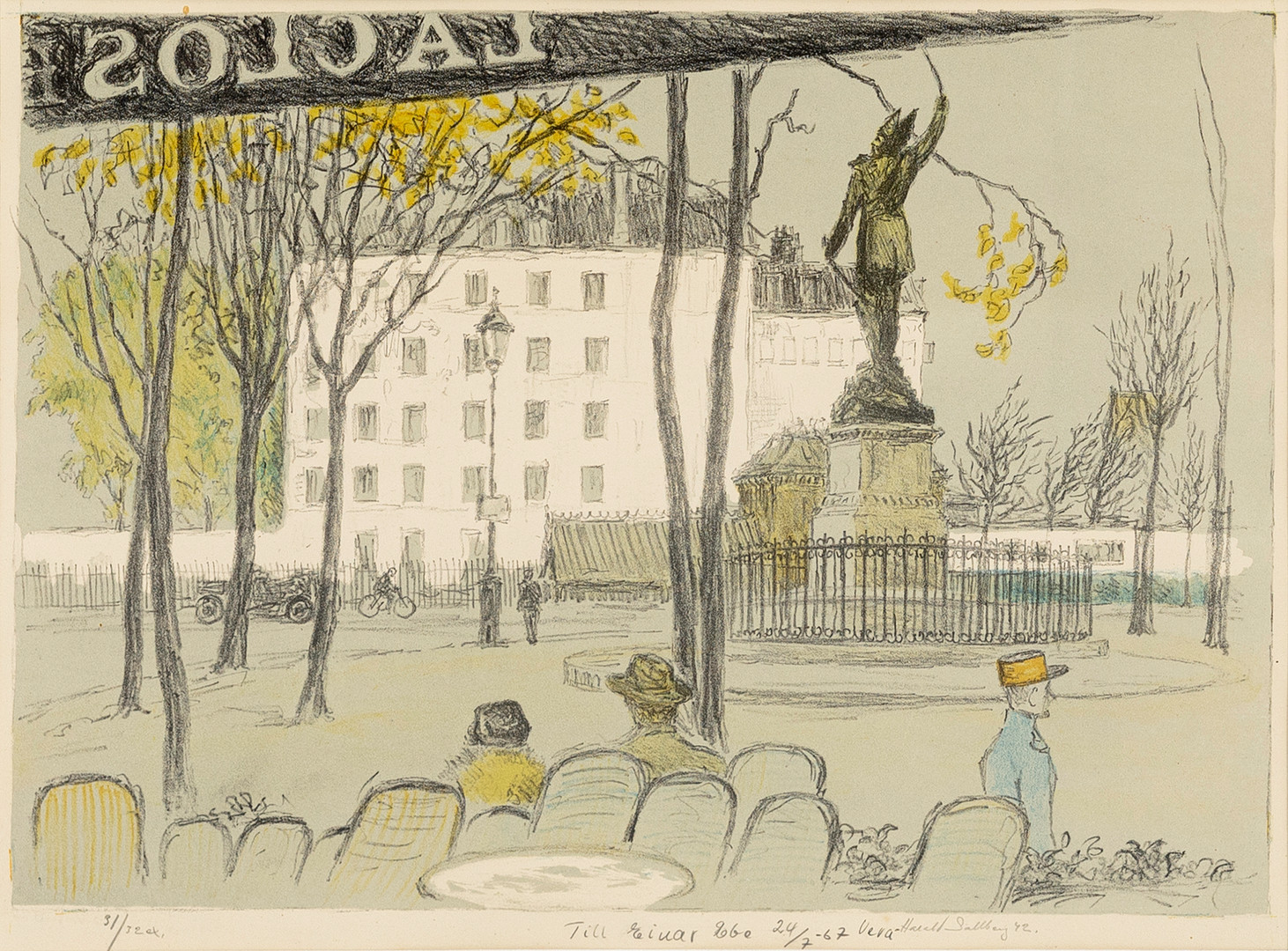 HARALD SELLGREN. Parismotiv, färgestning, sígnerad med deditaktion, numrerad 31/32, daterad 1942.