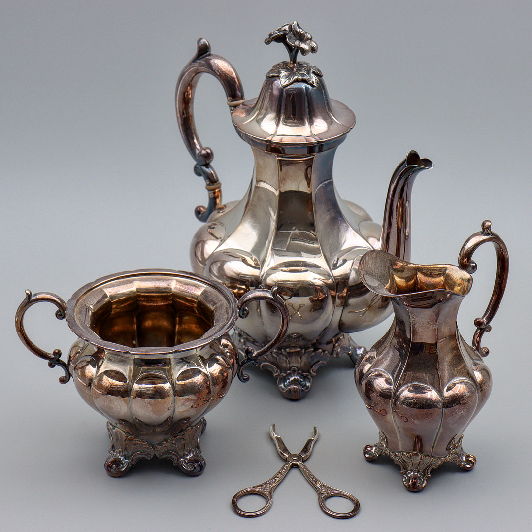 C.G. HALLBERG, KAFFESERVIS I NYSILVER "JUBILEUMSSERVIS", 4 DELAR, TIDIGT 1900-TAL.