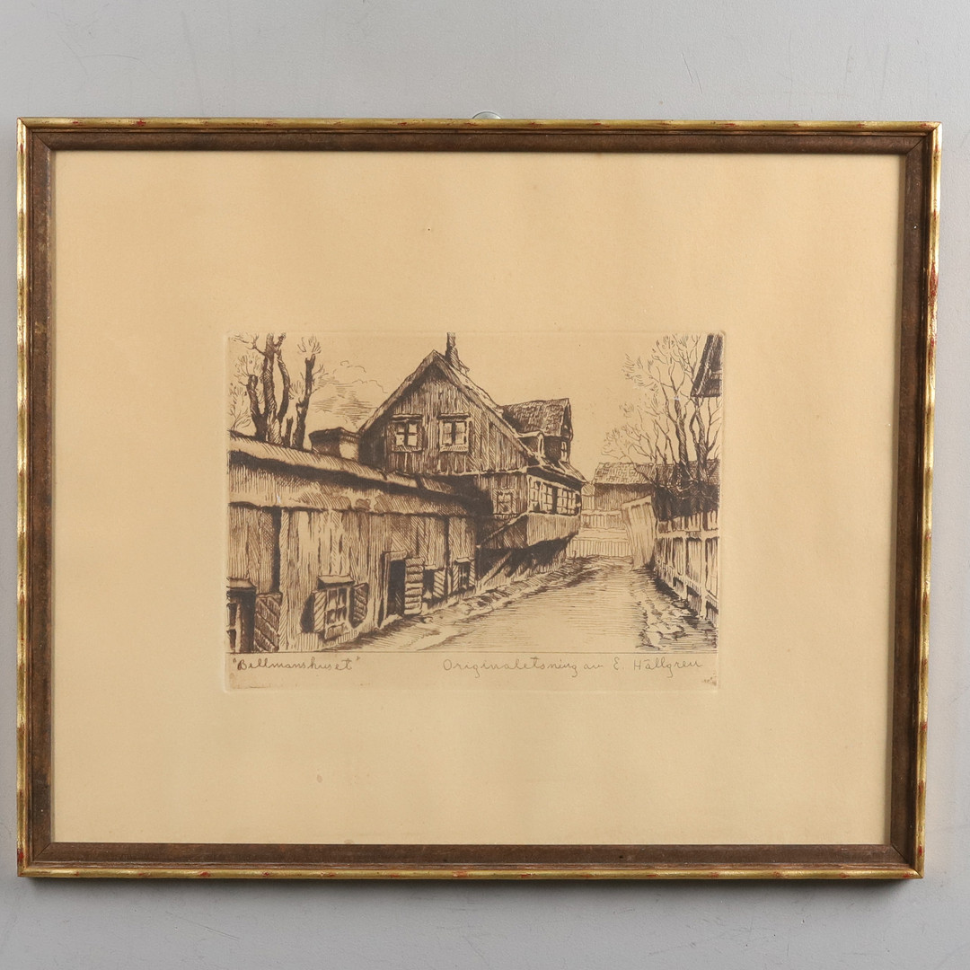 ERNST HÄLLGREN (1889-1944). "Bellmanshuset", etsning.