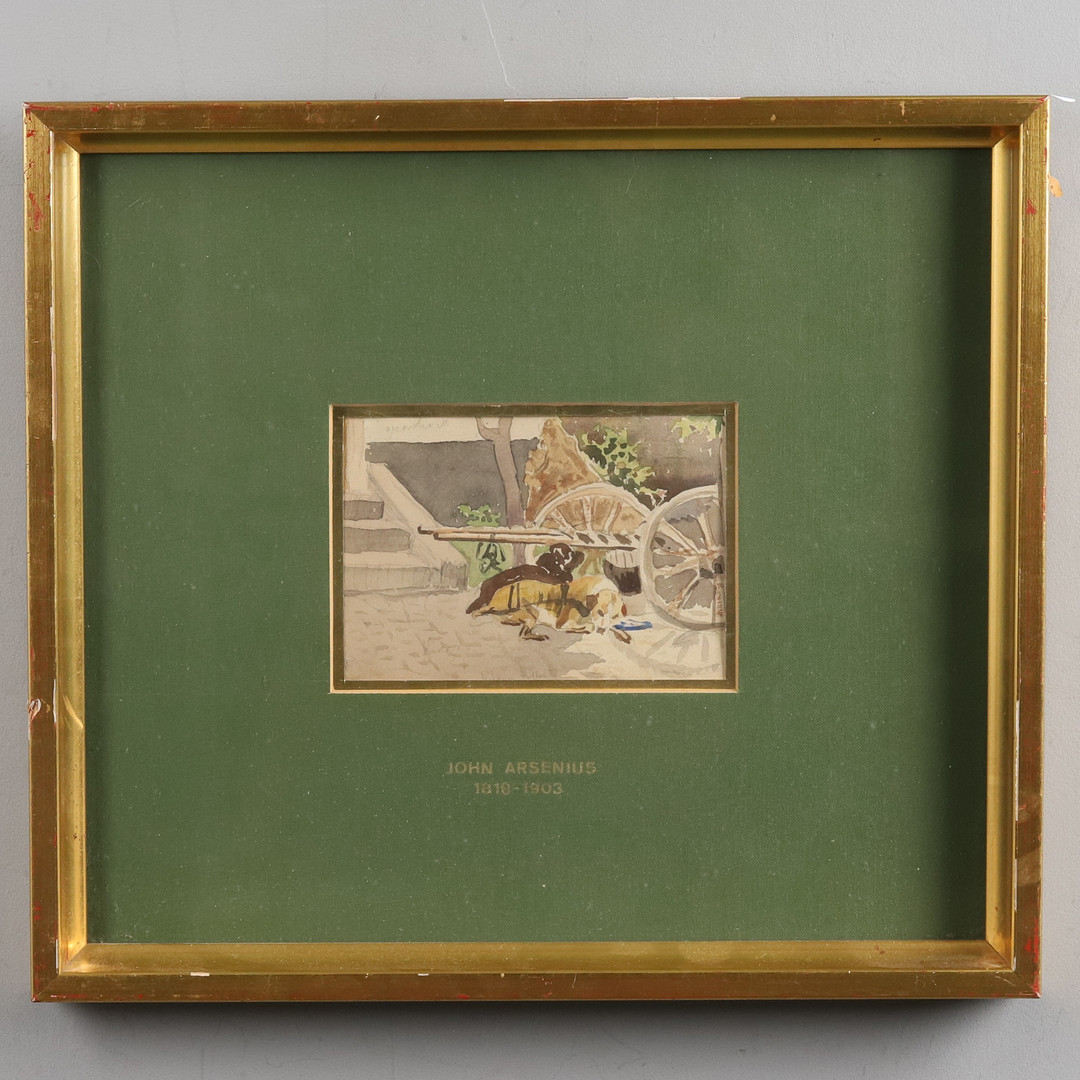 JOHN ARSENIUS (1818 - 1903). "Vilande hundar", akvarell, ur skissbok.