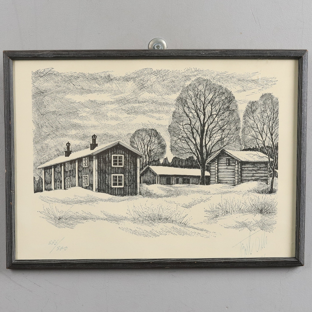 BERT OLLS (1923 - 2013). "Gård", etsning, 286/300.