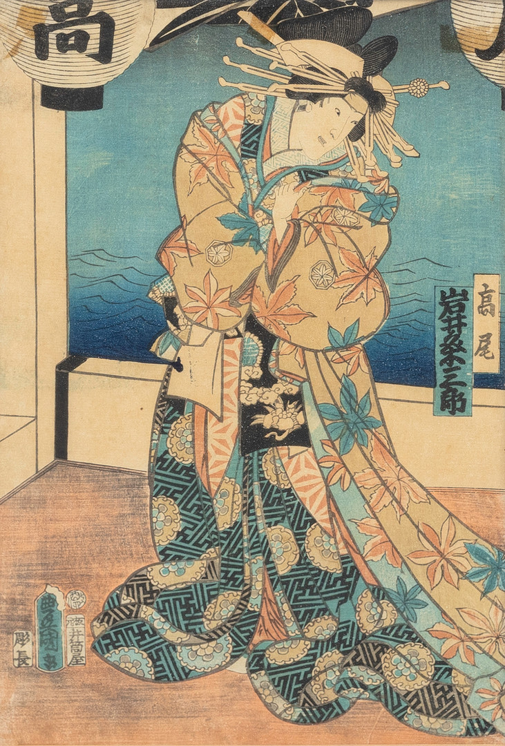 UTAGAWA KUNISADA (1786–1864). "Iwai Kumesaburo III as the Courtesan Takao", träsnitt, Japan 1800-tal.