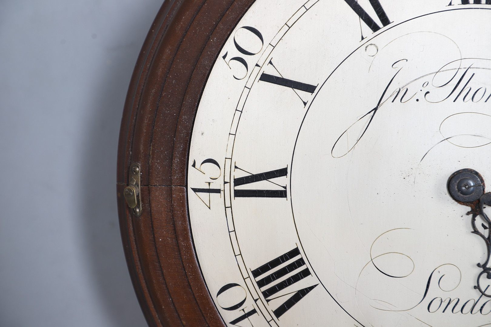 A 19TH CENTURY MAHOGANY WALL TIMEPIECE.