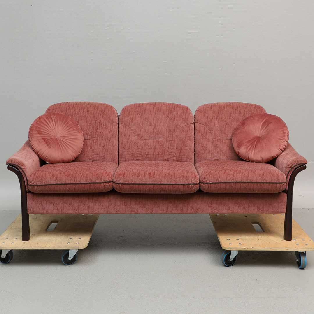 SOFFA, 3-sits, trä och textil, 1980-tal.