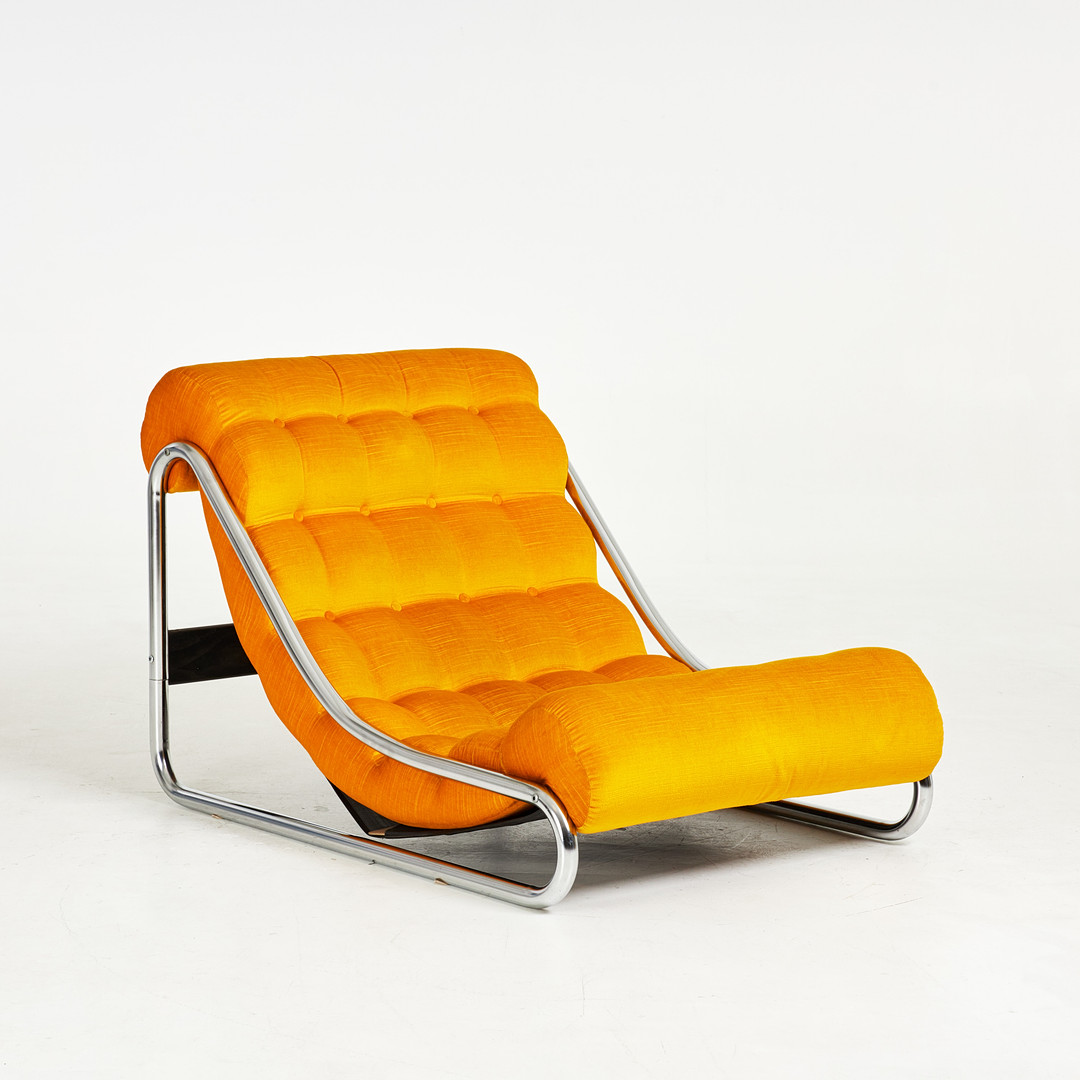 GILLIS LUNDGREN. "Impala", fåtölj, kromad stomme, textilklädsel, för IKEA, formgiven 1972.