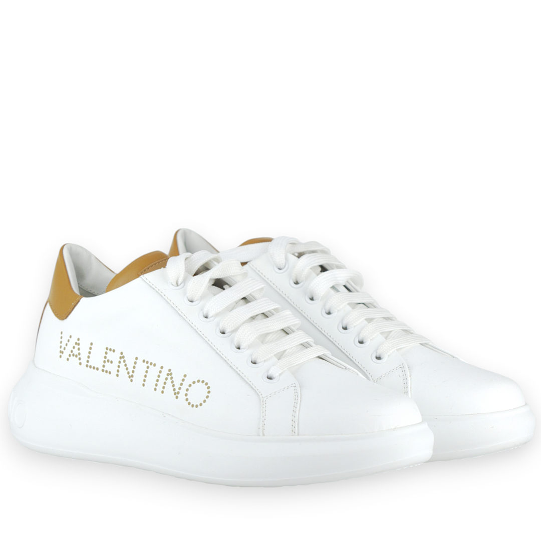 MARIO VALENTINO. Sneakers, "Jump", storlek 40, vitt kalvskinn och textil, Italien.