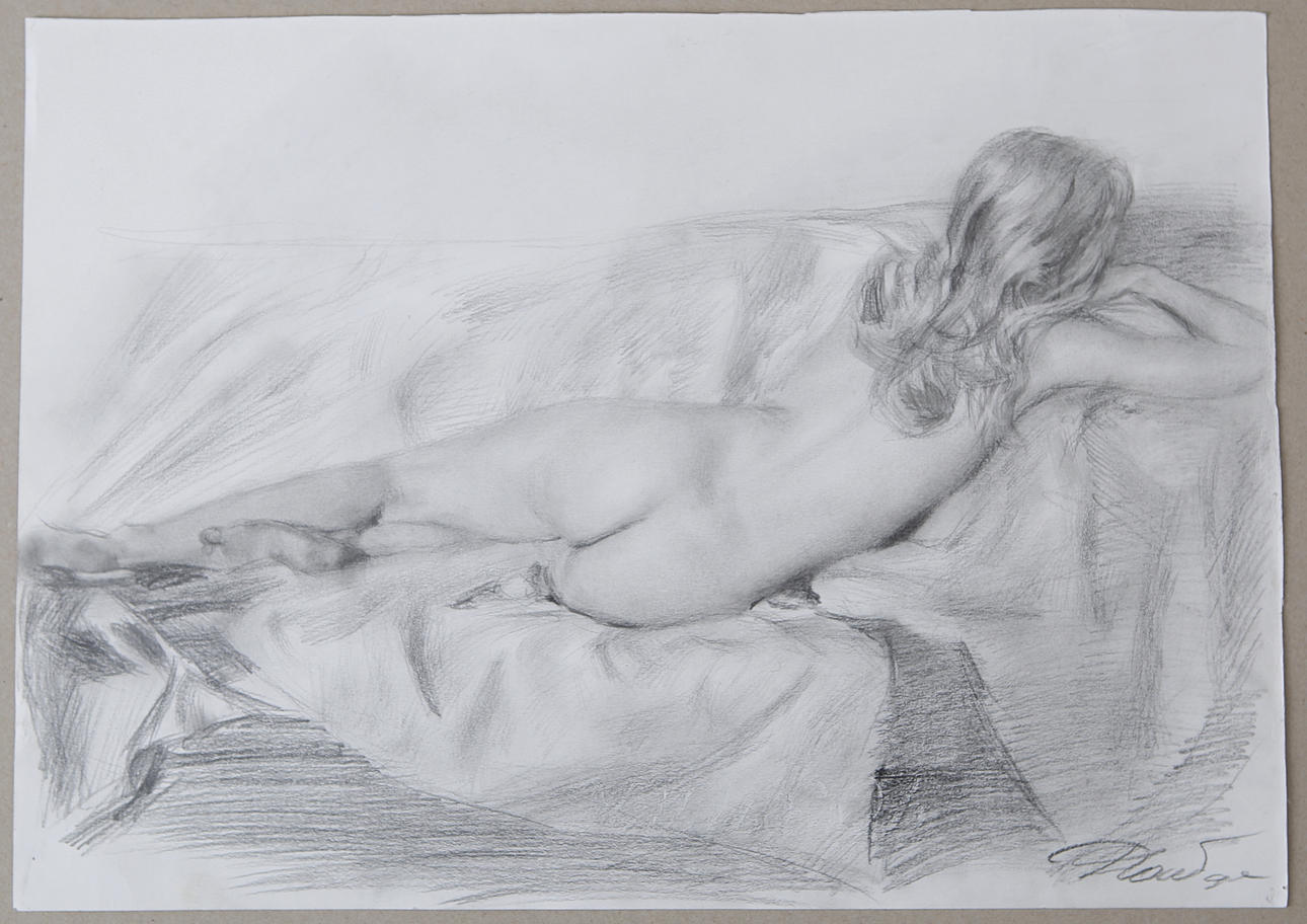 DIMITRI NAIDA. Nude stud, pencil, signed.