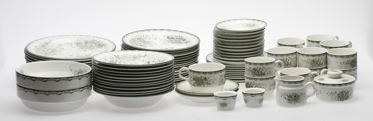 SERVISDELAR, 74 delar, "Gröna Anna", Rörstrand.