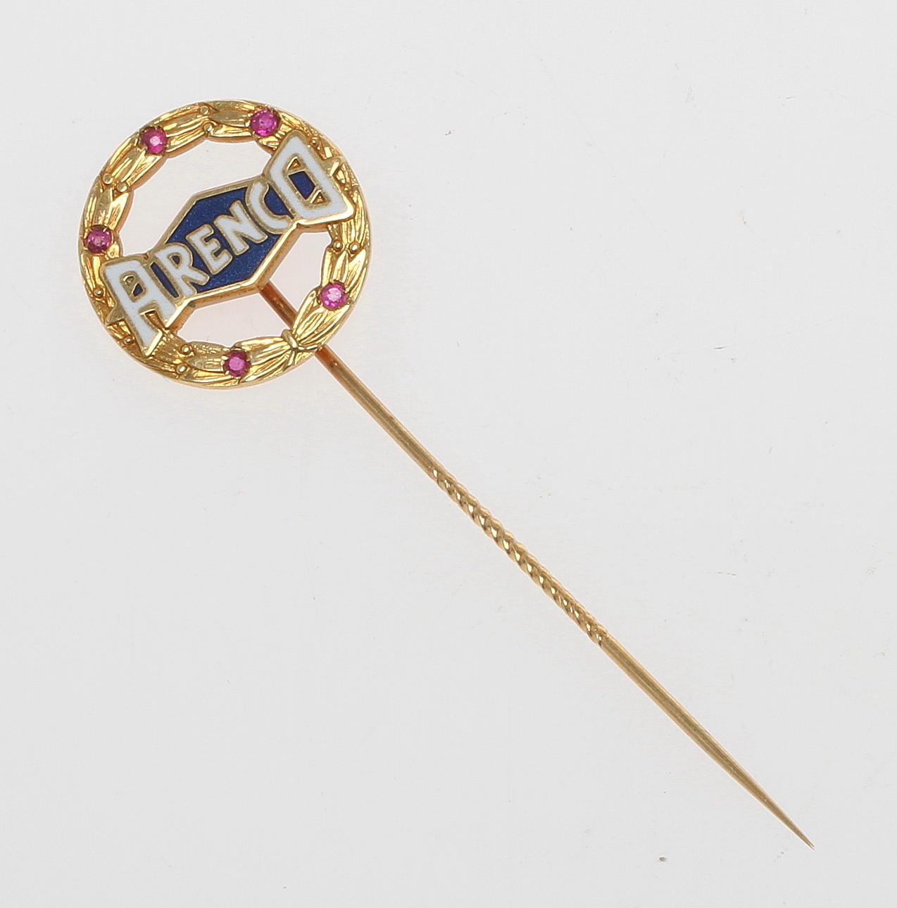 NÅL, 18k guld med röda stenar samt emaljarbete, Sporrong & Co Stockholm 1964. Vikt 3,8 gram.