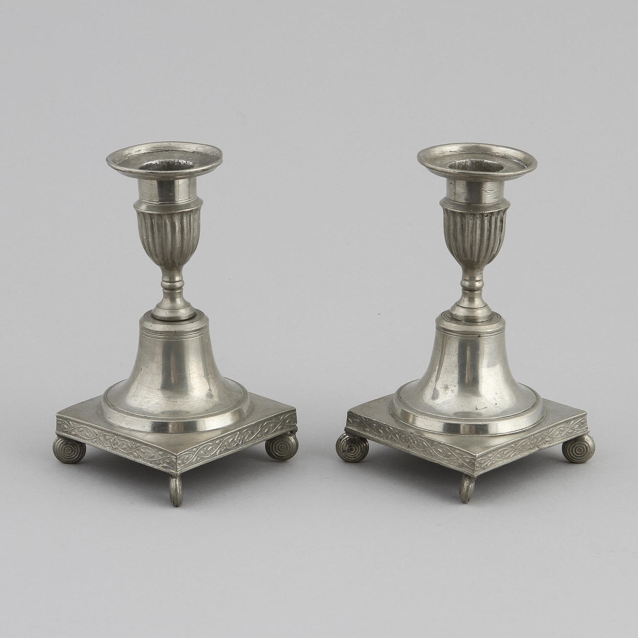 LJUSSTAKAR, 1 par, tenn, Eric Almqvist, Eskilstuna 1853.