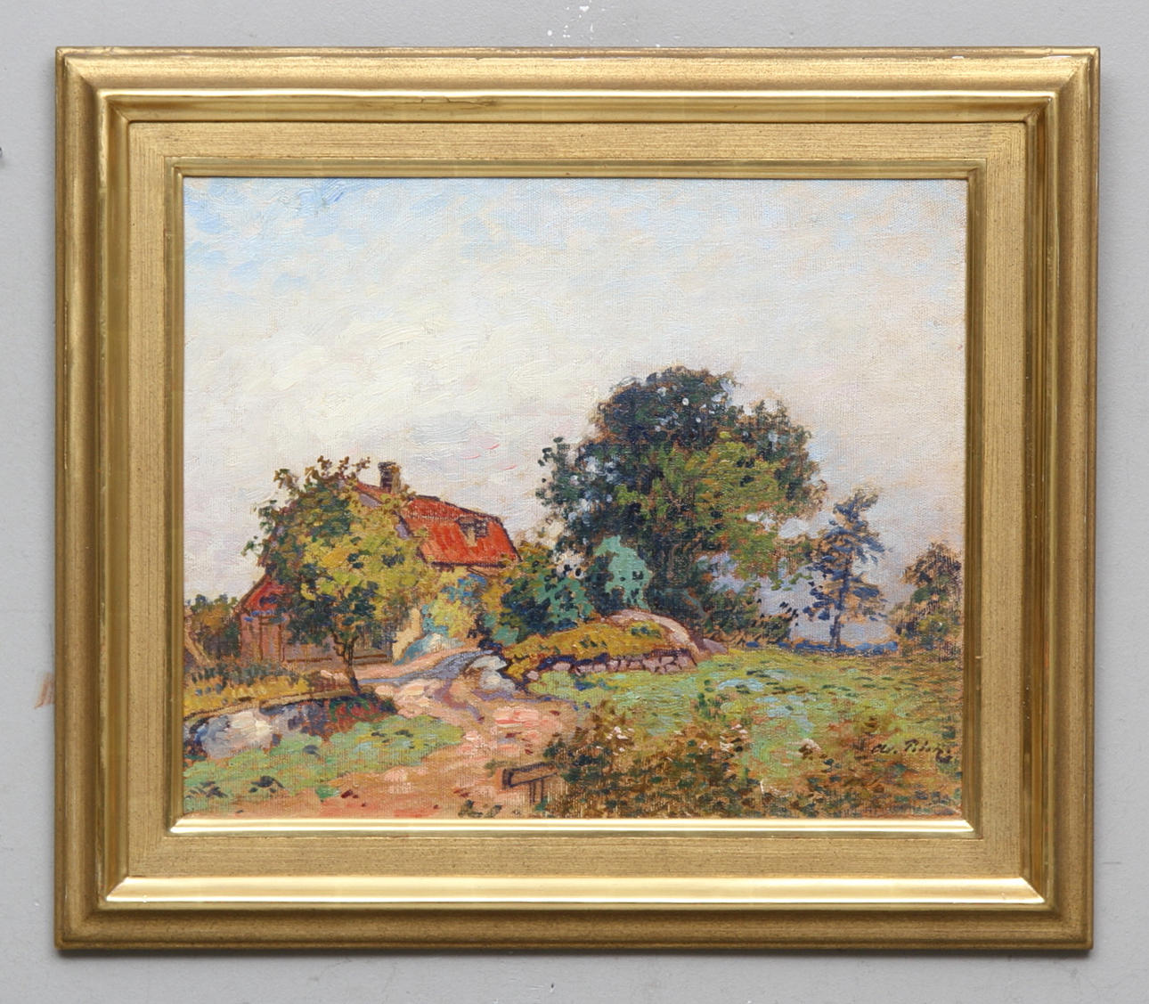 AXEL PETER. "Utkanten av Stockholm". Olja på duk, uppklistrad på pannå. Signerad a. Peter.