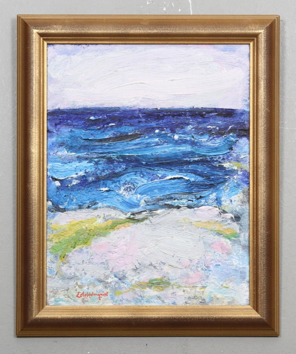 LOLO HOLMQUIST. "Stormigt hav". Olja på pannå. Signerad.